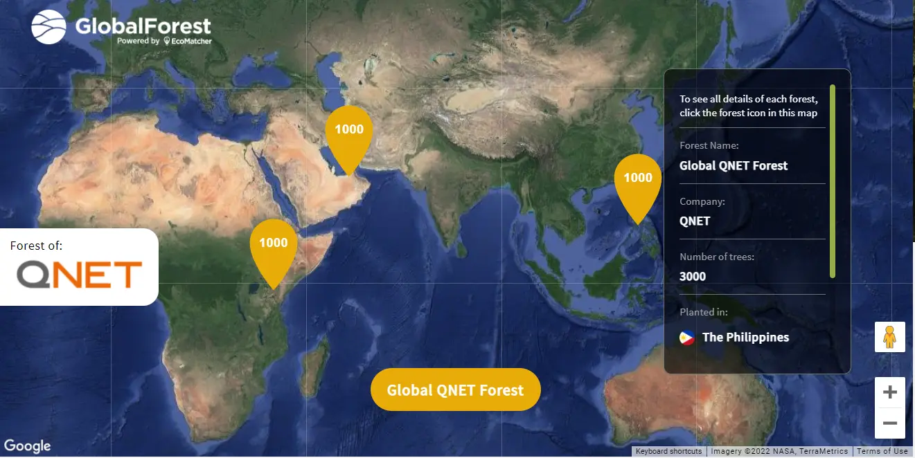 Map of QNET Green Legacy trees including in QNET Philippines on Ecomatcher's website