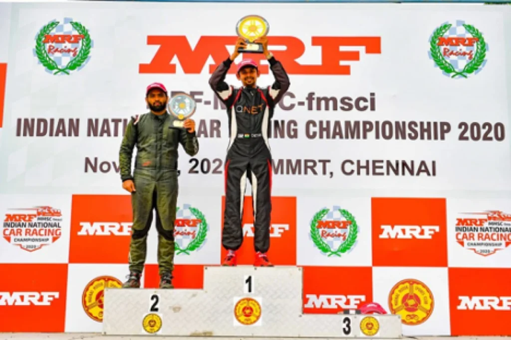 Chetan Korada posing 1st place at MRF racing championship 