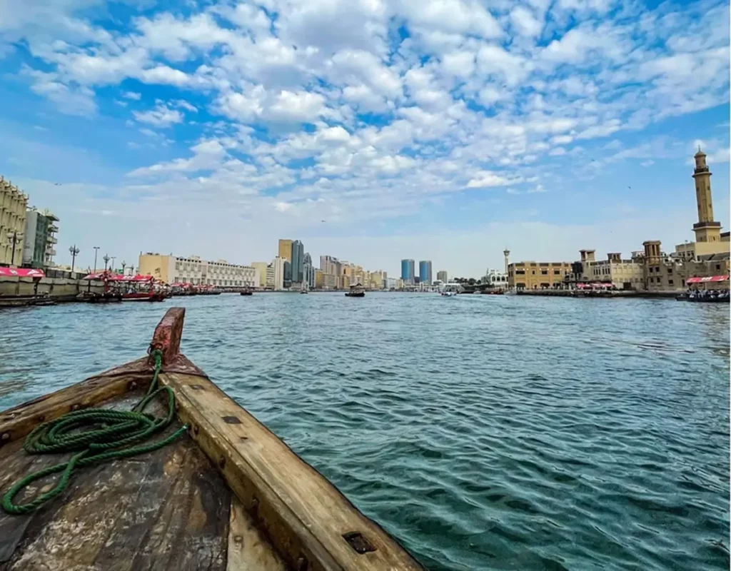 pov of boat on Dubai creek in middle of water