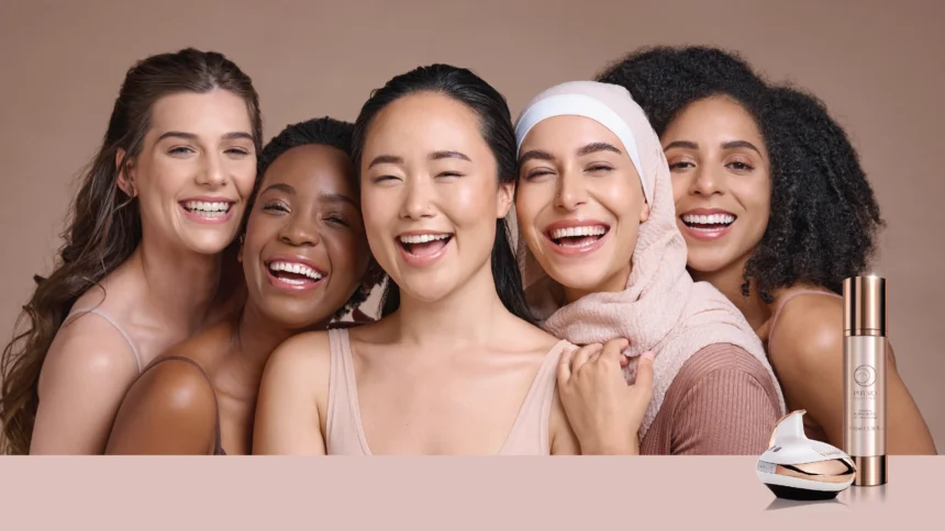 Diverse group of women with radiant and healthy skin, showcasing Physio Radiance Visage+ for glass skin