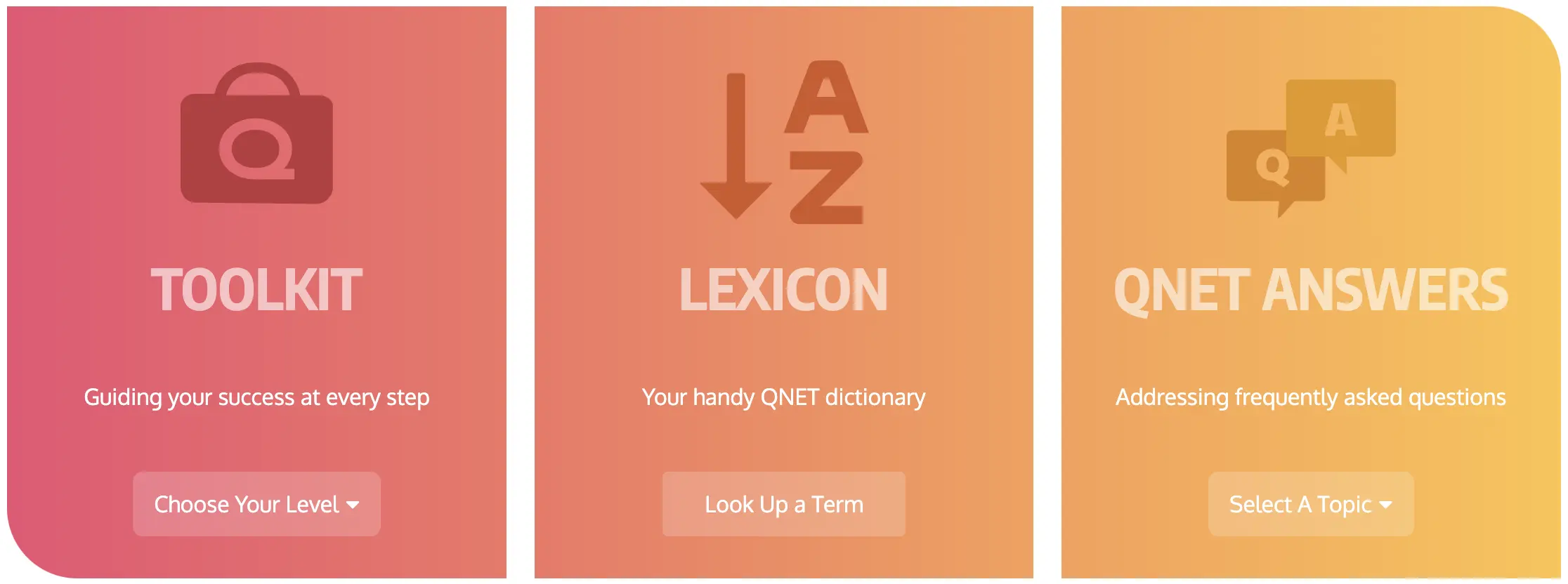 QNET features of toolkit, lexicon, and qnet answers resources. 