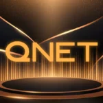 Gold and black banner with the company logo in gold to celebrate awards QNET won in 2023