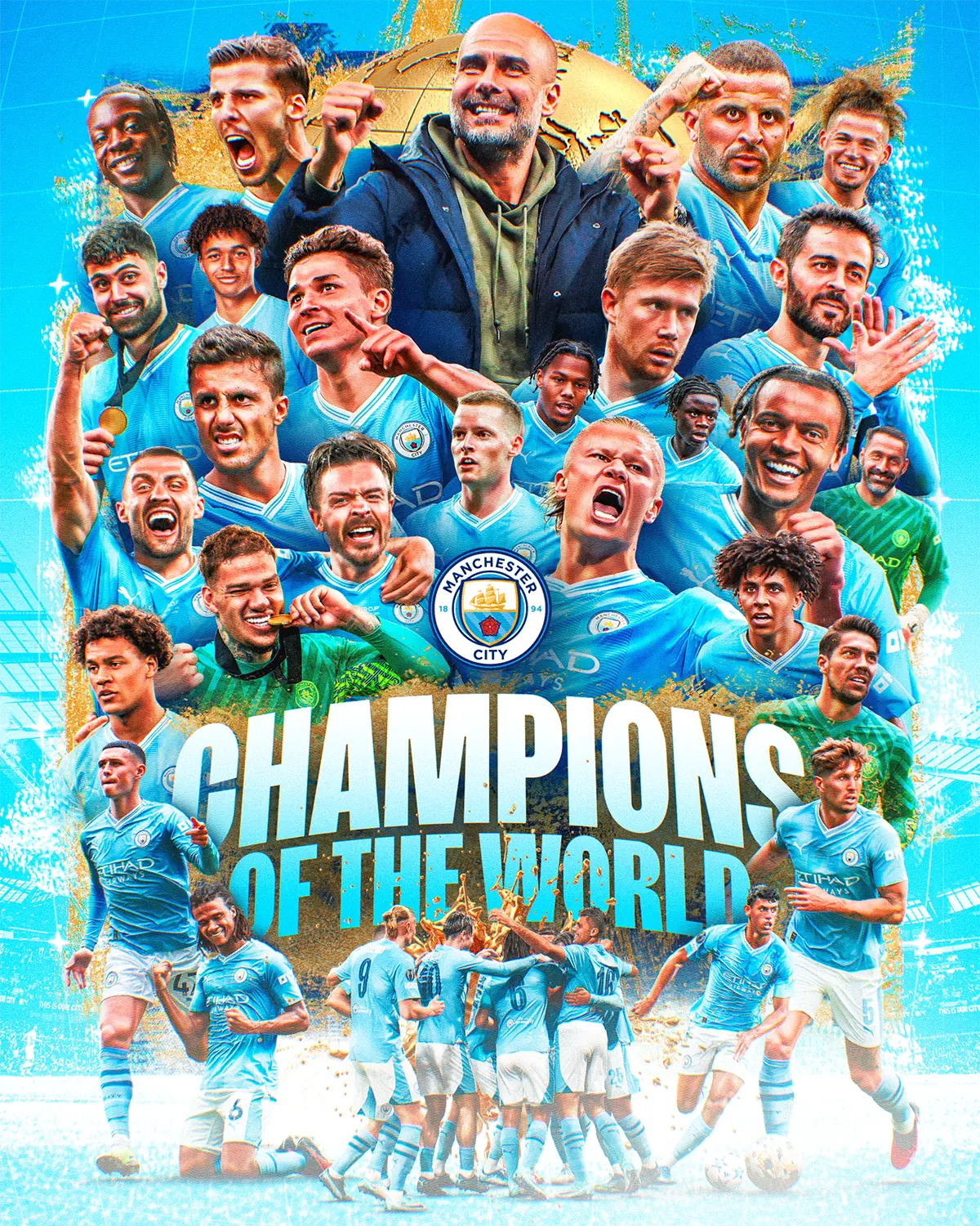Official artwork celebrating Manchester City FC being named Champions of the World 2023