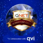 QNET Sapphire Star version of the Achievers Club logo; the banner also says in collaboration with QVI