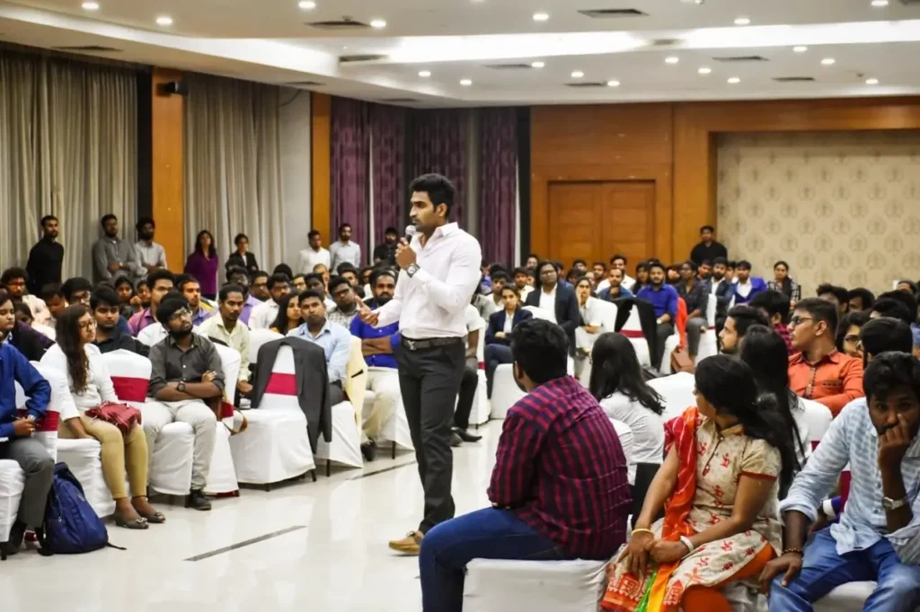 Raghu Maurya talking to a group of IR's 