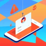 Illustration symbolizing someone's information being taken from their mobile phone through a phishing scam - fake qnet websites