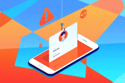 Illustration symbolizing someone's information being taken from their mobile phone through a phishing scam - fake qnet websites