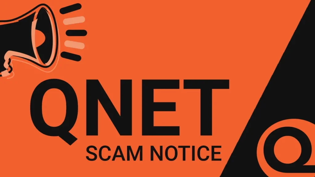 Qnet Vs Travel Fraud And Visa Scams 3 Banner saying QNET SCAM NOTICE which leads to a webpage with more details about different scams such as travel fraud and visa scams, which QNET is working to educate more people about